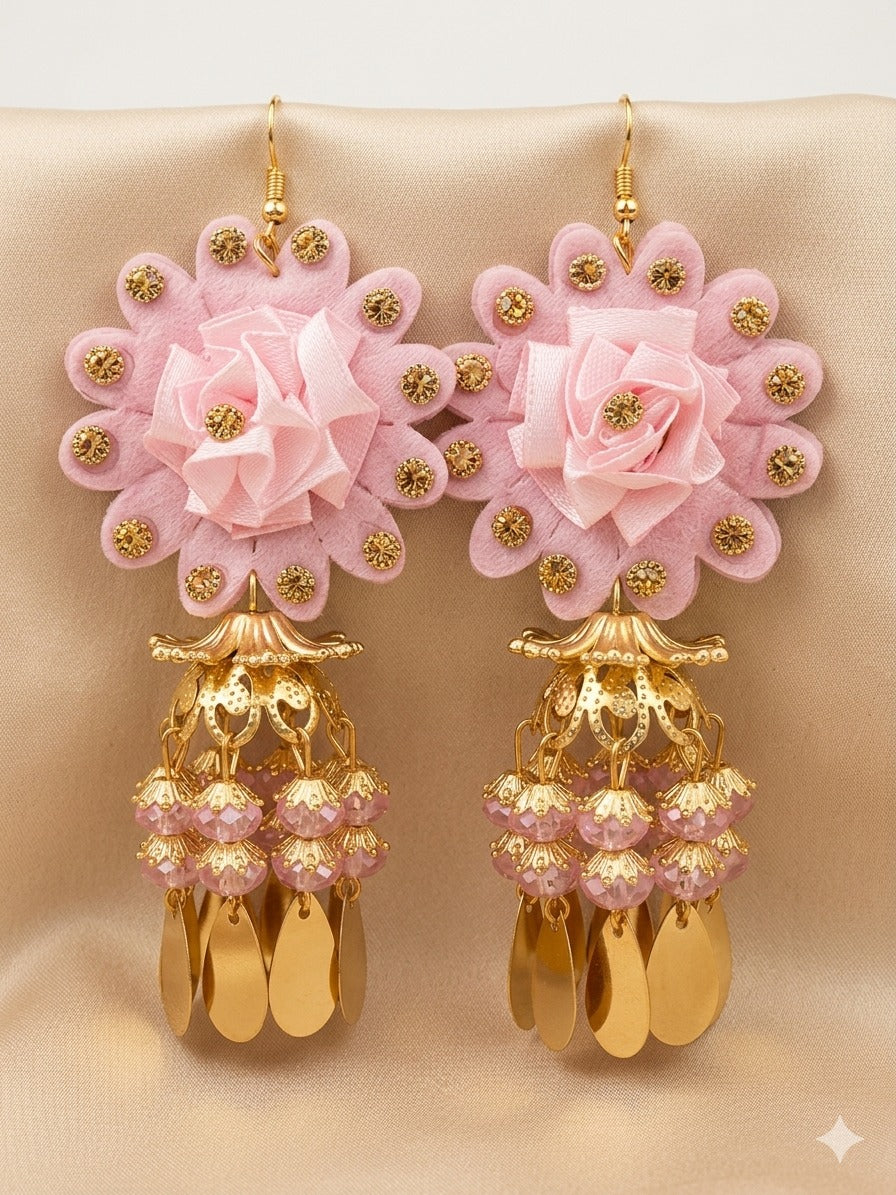 Rose Velvet Jhumka Earrings