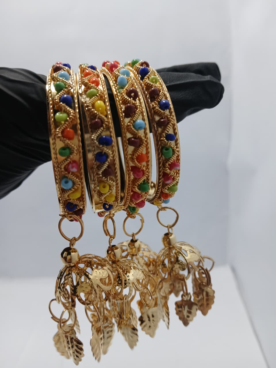 The 'Festive Cascade' Multicolored Beaded Jhumka Bangle Set