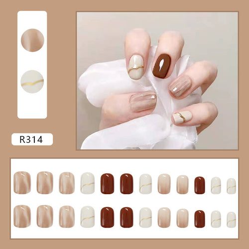 N-148 - Marbled Fancy - Press On Nail Set Of 24 - Free 24 Pcs Sticker Sheet Included