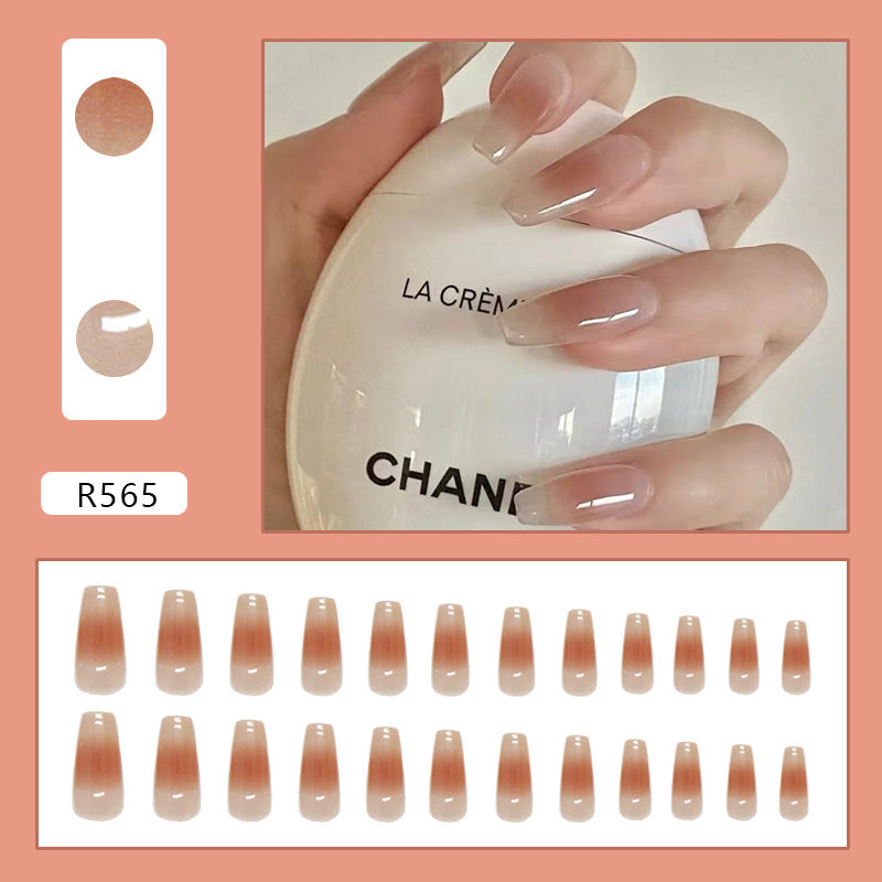 N-149 - Beige & Peach Fancy - Press On Nail Set Of 24 - Free 24 Pcs Sticker Sheet Included