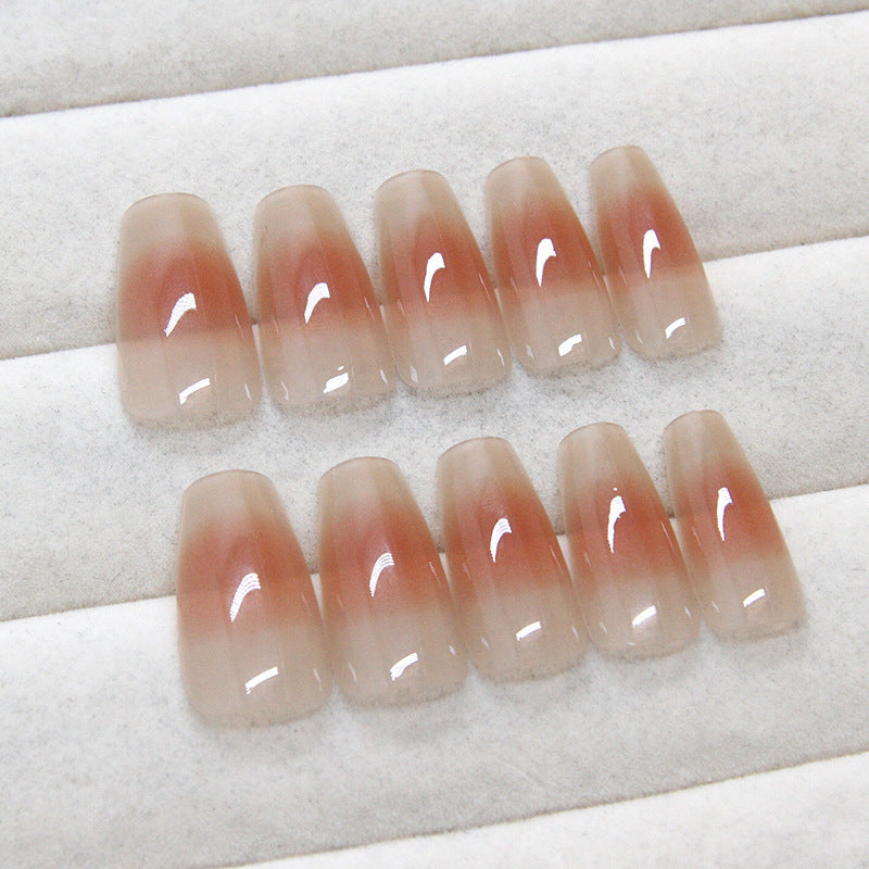 N-149 - Beige & Peach Fancy - Press On Nail Set Of 24 - Free 24 Pcs Sticker Sheet Included