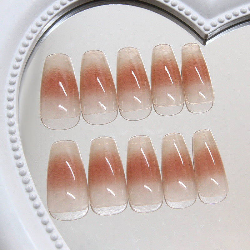 N-149 - Beige & Peach Fancy - Press On Nail Set Of 24 - Free 24 Pcs Sticker Sheet Included