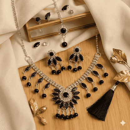 Black Crystal Floral Set