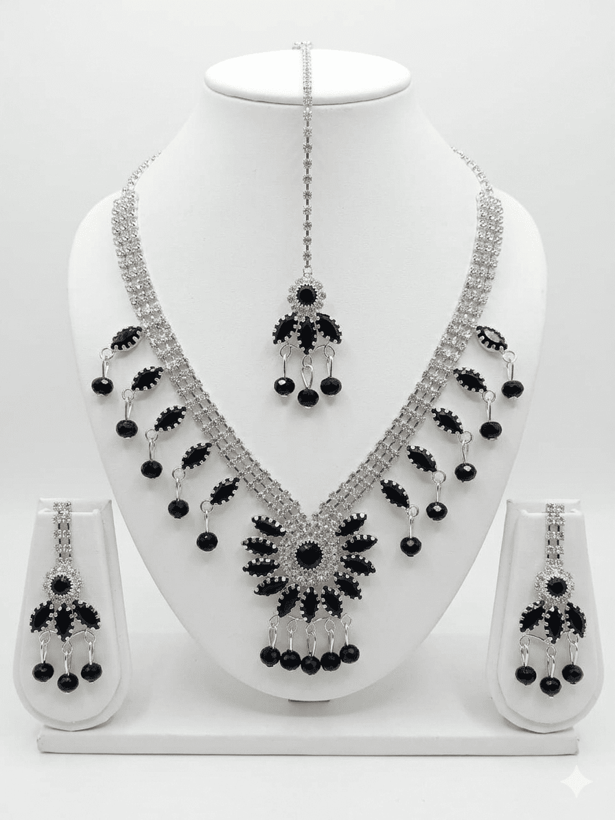 Black Crystal Floral Set