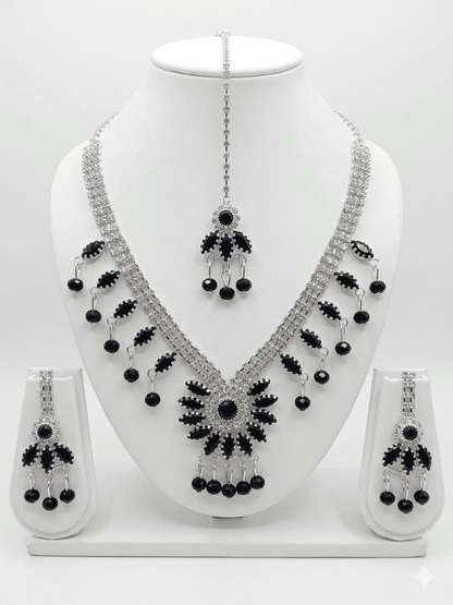 Black Crystal Floral Set