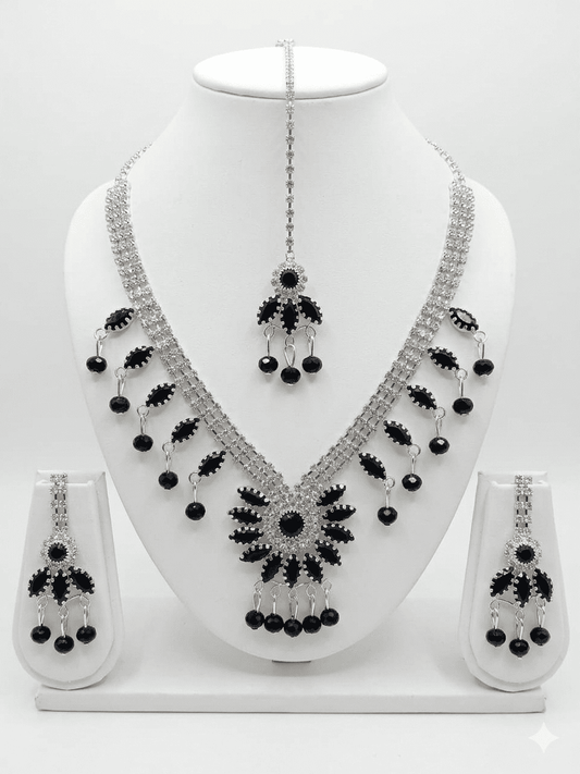Black Crystal Floral Set