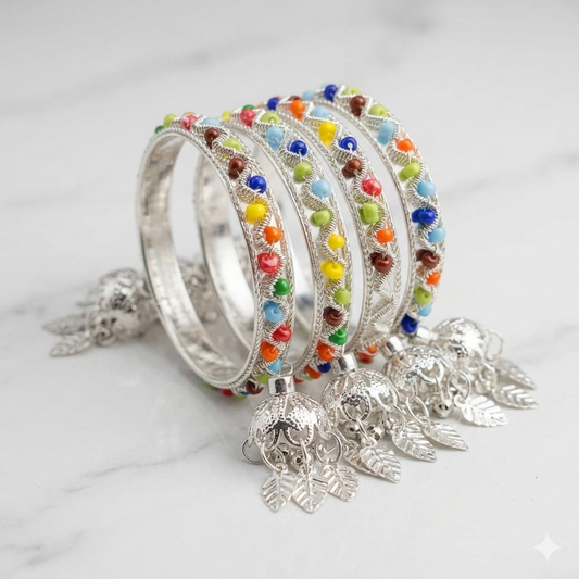 The 'Festive Cascade' Multicolored Beaded Jhumka Bangle Set