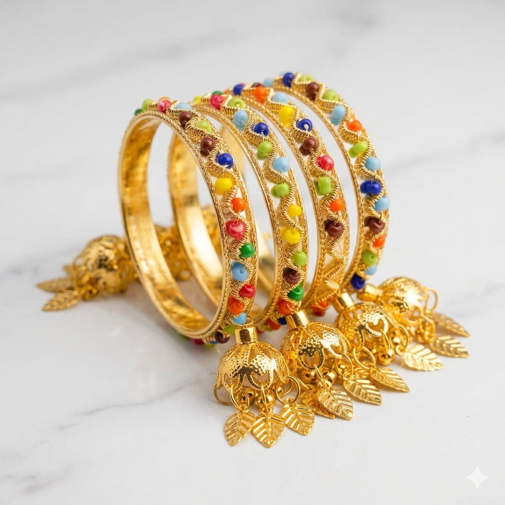 The 'Festive Cascade' Multicolored Beaded Jhumka Bangle Set