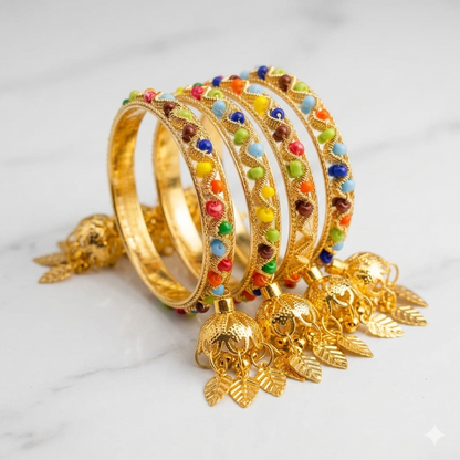The 'Festive Cascade' Multicolored Beaded Jhumka Bangle Set