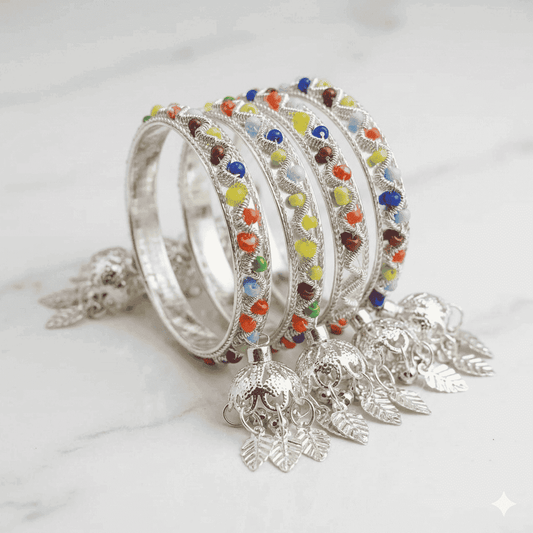 The 'Festive Cascade' Multicolored Beaded Jhumka Bangle Set
