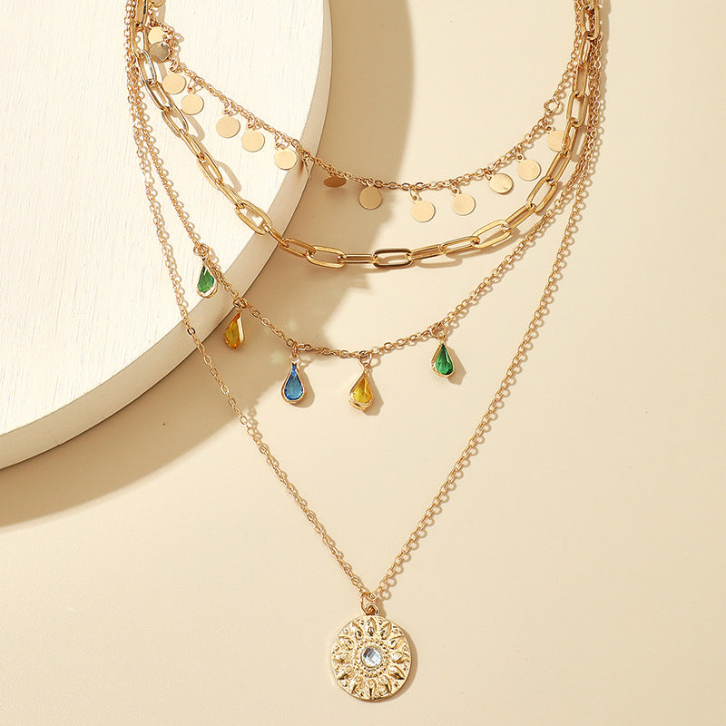 UNI-12151 - 4 Layered Classy Raindrop Gold - Necklace