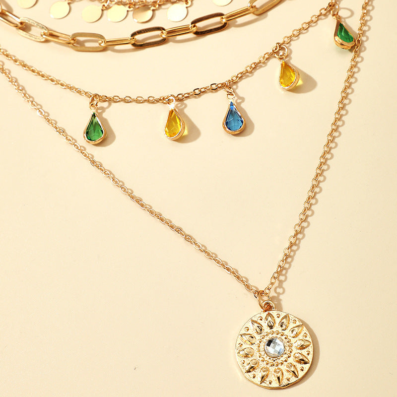 UNI-12151 - 4 Layered Classy Raindrop Gold - Necklace