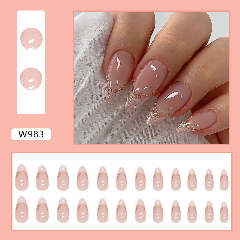 N-109 - Fancy Pink  - Press On Nail Set Of 24 - Free 24 Pcs Sticker Sheet Included
