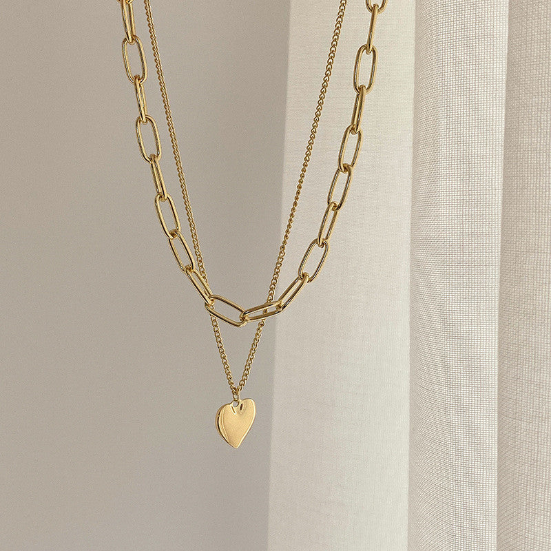 UNI-10117 - Double Layer Heart Gold  - Necklace