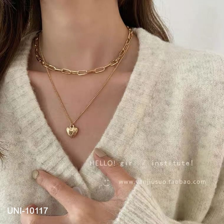 UNI-10117 - Double Layer Heart Gold  - Necklace