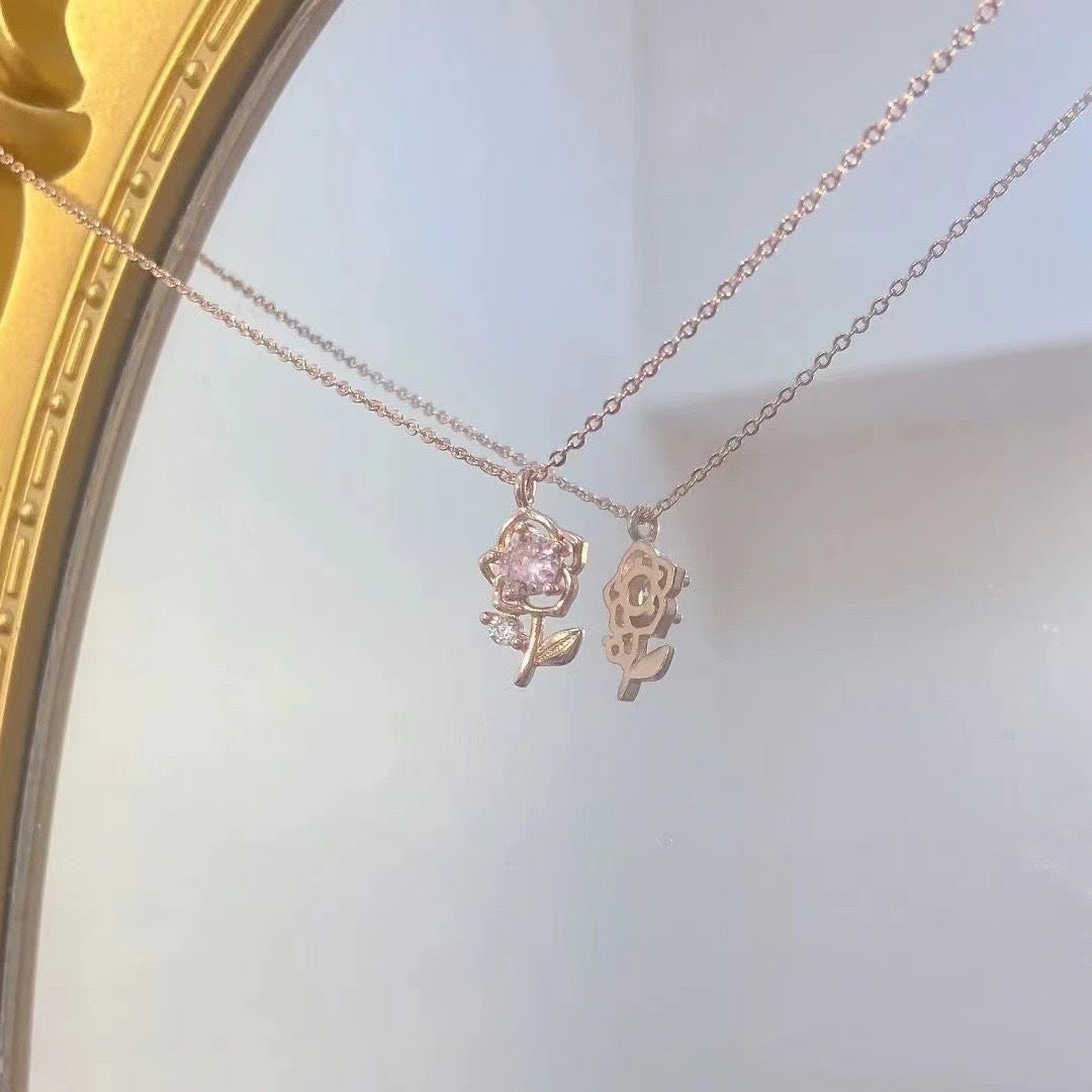 UNI-10261 -Pink Flower Rose Gold - Necklace