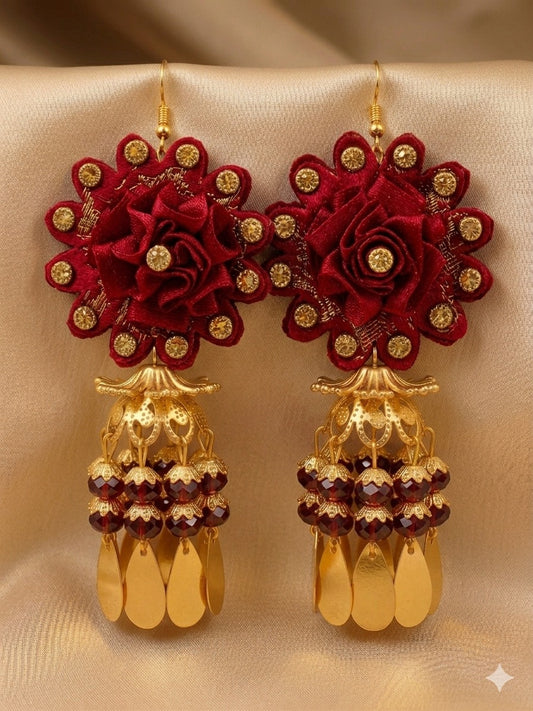 Rose Velvet Jhumka Earrings
