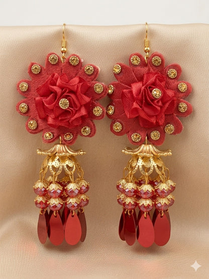 Rose Velvet Jhumka Earrings