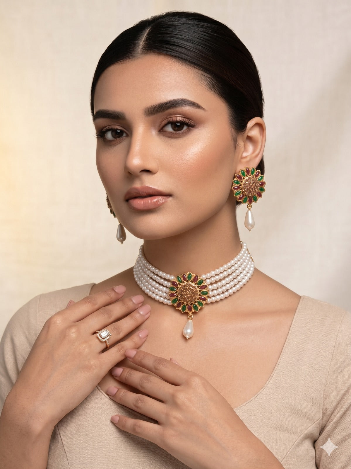 Royal Pearl Floral Jewelry Set