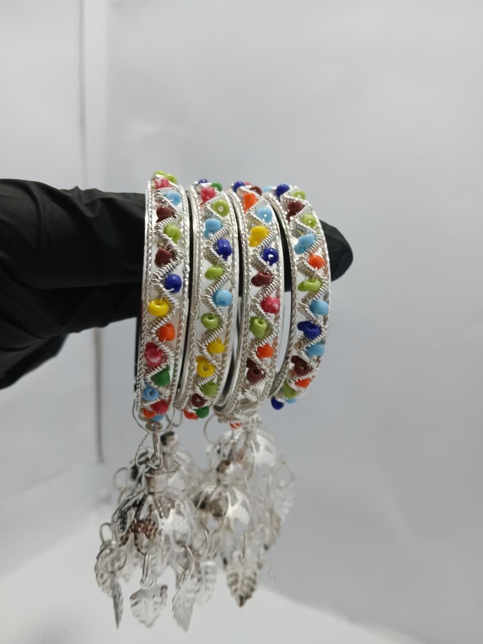 The 'Festive Cascade' Multicolored Beaded Jhumka Bangle Set