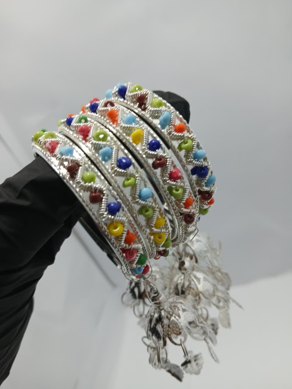 The 'Festive Cascade' Multicolored Beaded Jhumka Bangle Set