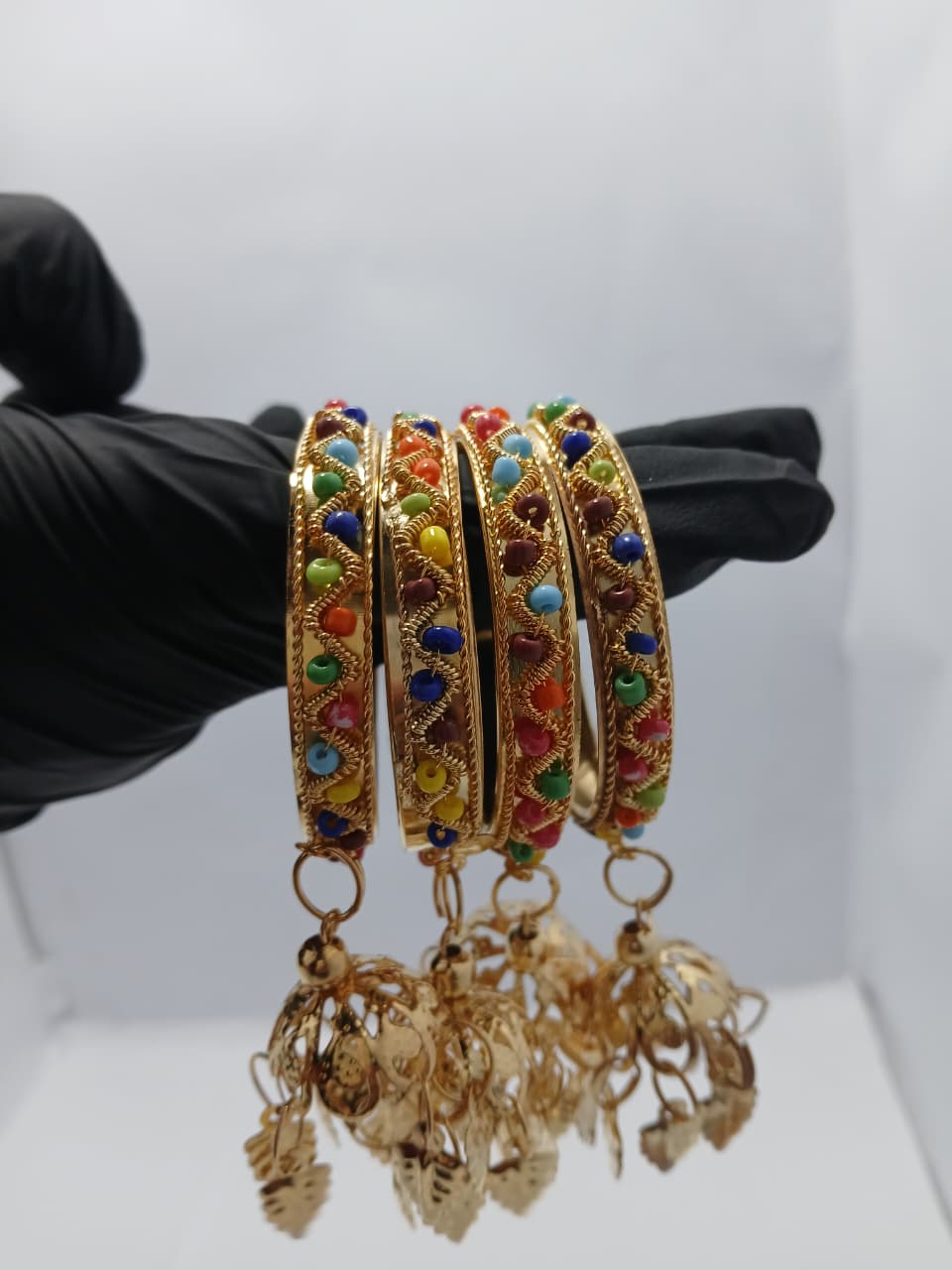 The 'Festive Cascade' Multicolored Beaded Jhumka Bangle Set