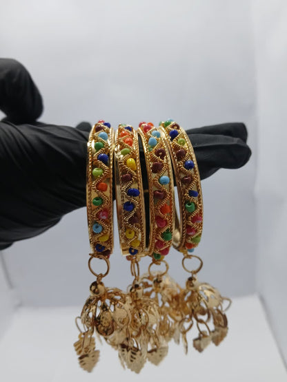 The 'Festive Cascade' Multicolored Beaded Jhumka Bangle Set