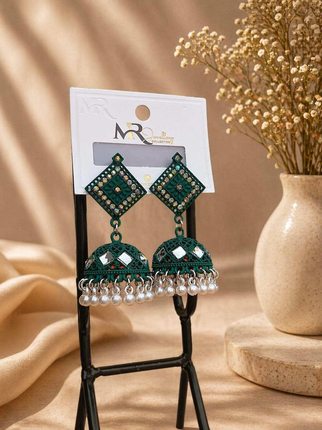 Emerald Mirror Jhumka