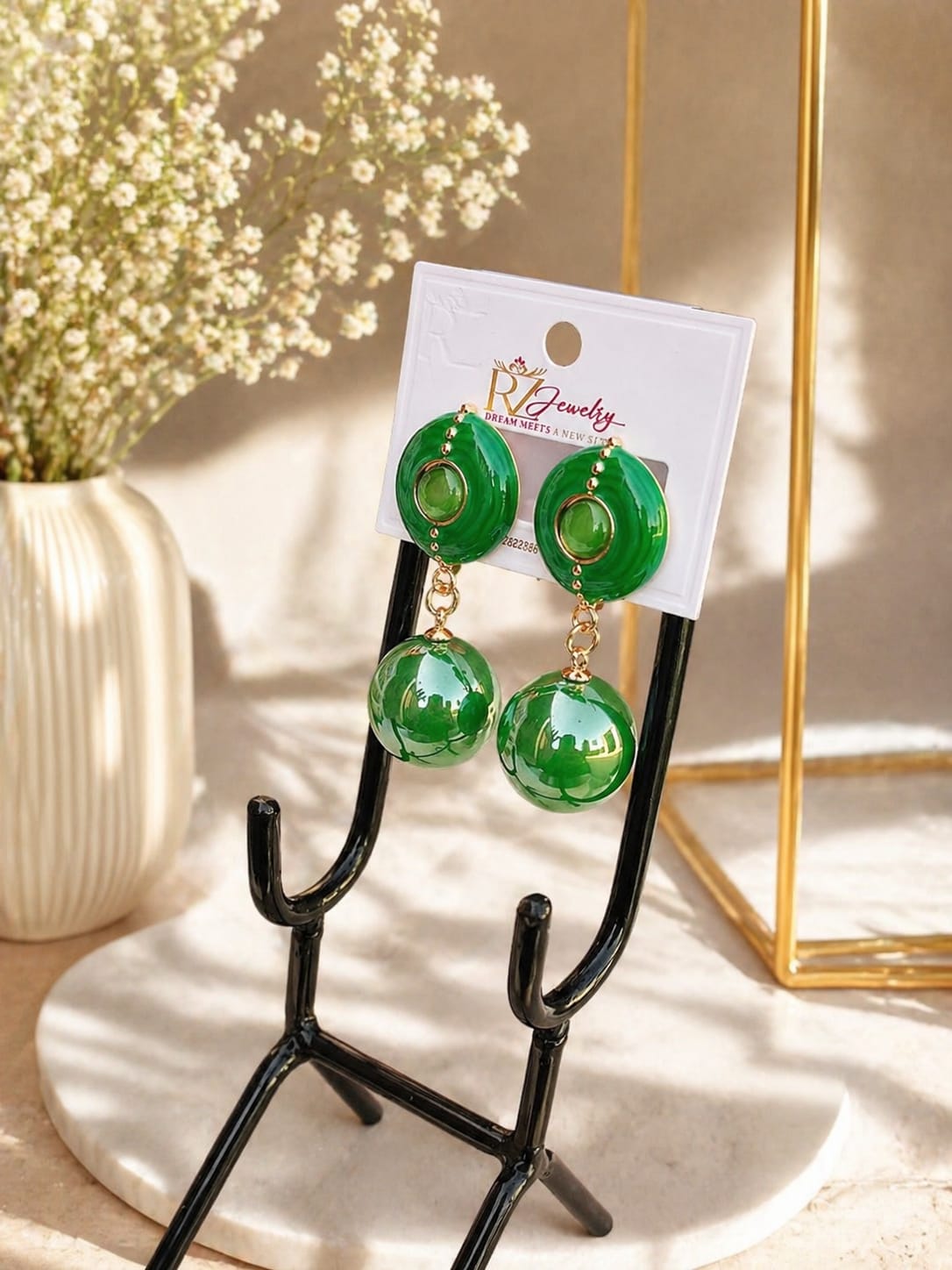 Green Bold Ball Danglers
